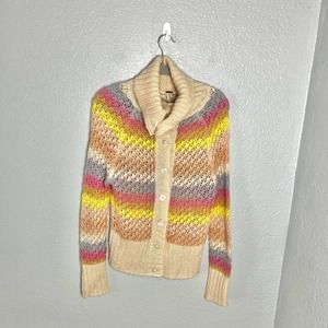 FREE PEOPLE Multicolor Knit Turtle Neck Button Cardigan